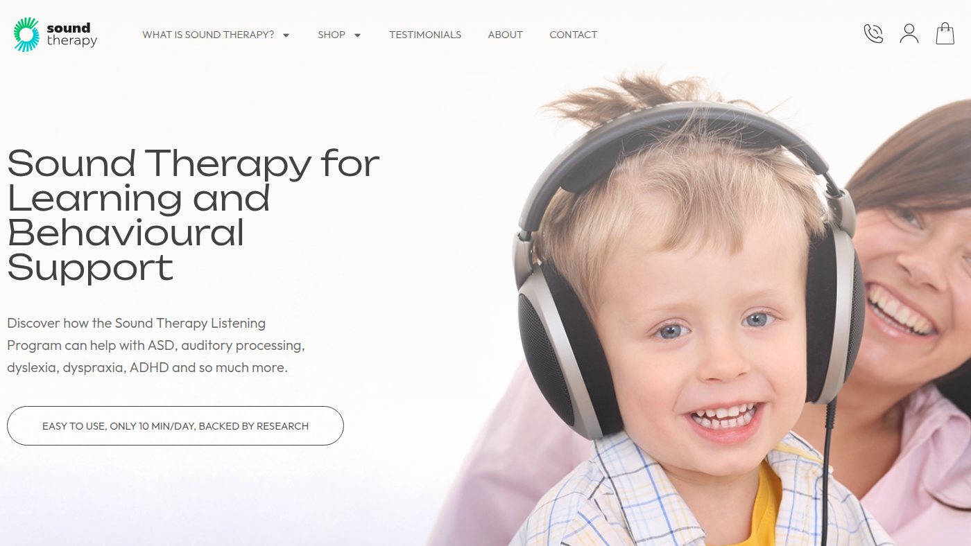 The home page of soundtherapy.co.uk