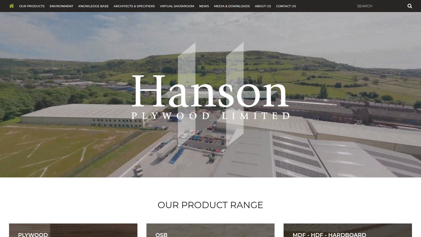 The home page of hanson-plywood.co.uk