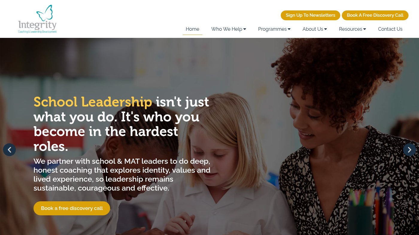 The home page of integritycoaching.co.uk