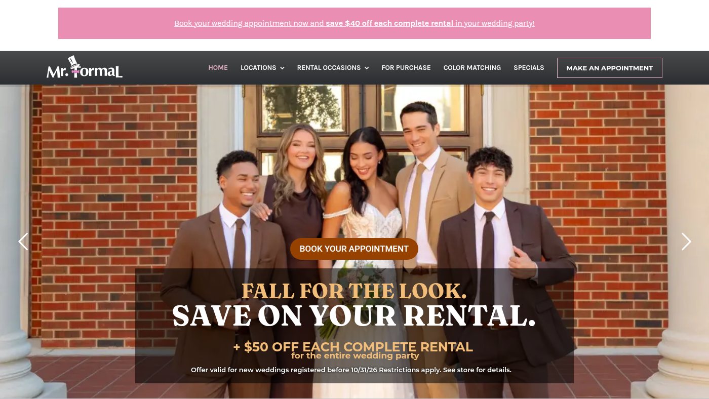 The home page of mrformaltuxedos.com