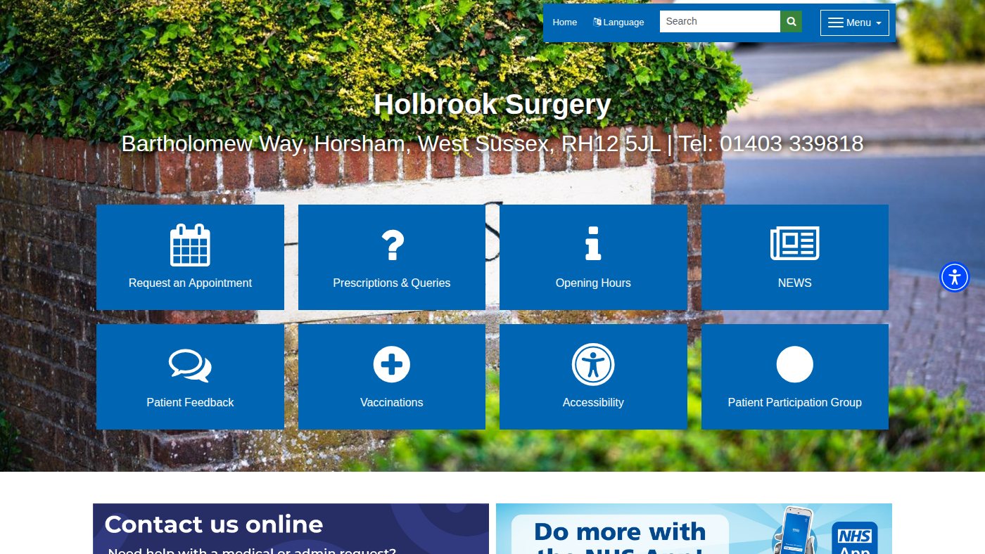 The home page of holbrooksurgery.com
