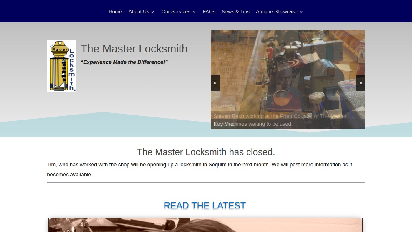 The home page of masterlocksmith.com
