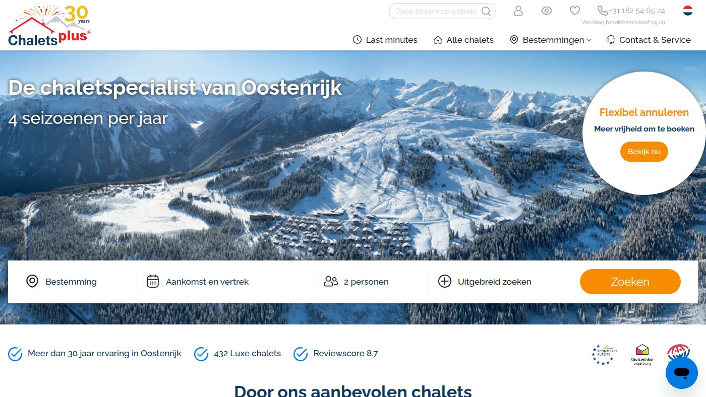 The home page of chaletsplus.com