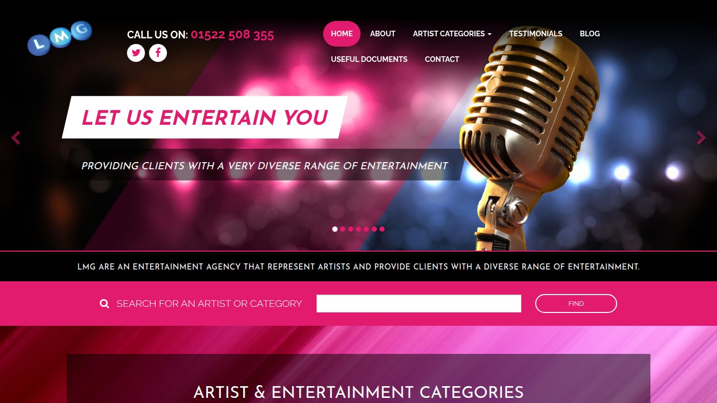 The home page of lmg-entertainments.co.uk