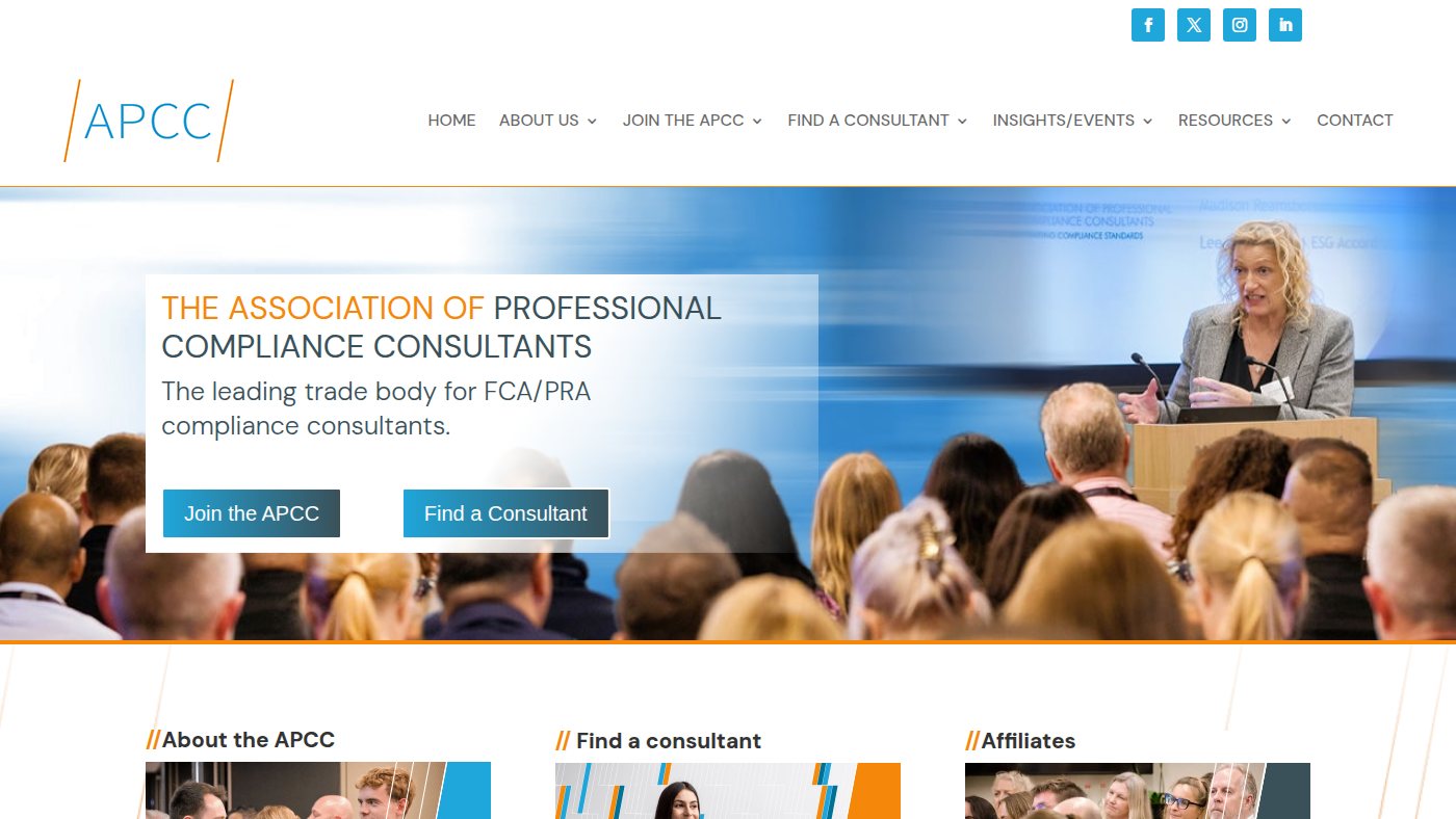 The home page of apcc.org.uk