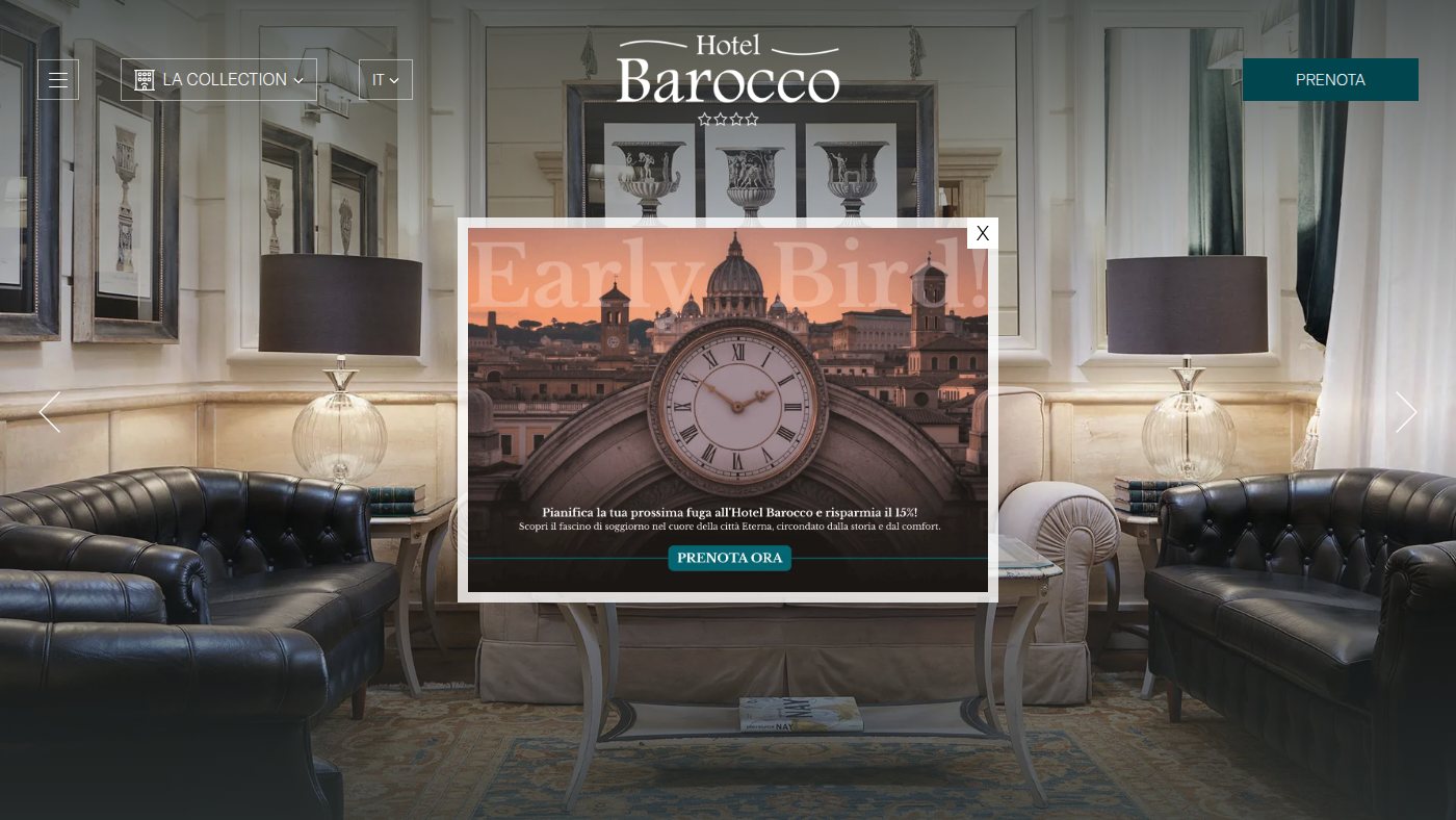 The home page of hotelbarocco.com