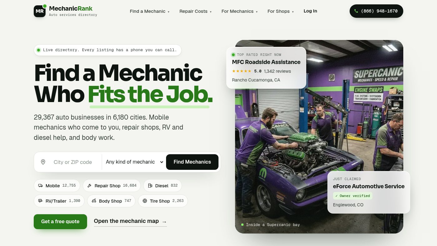The home page of mechanicrank.com