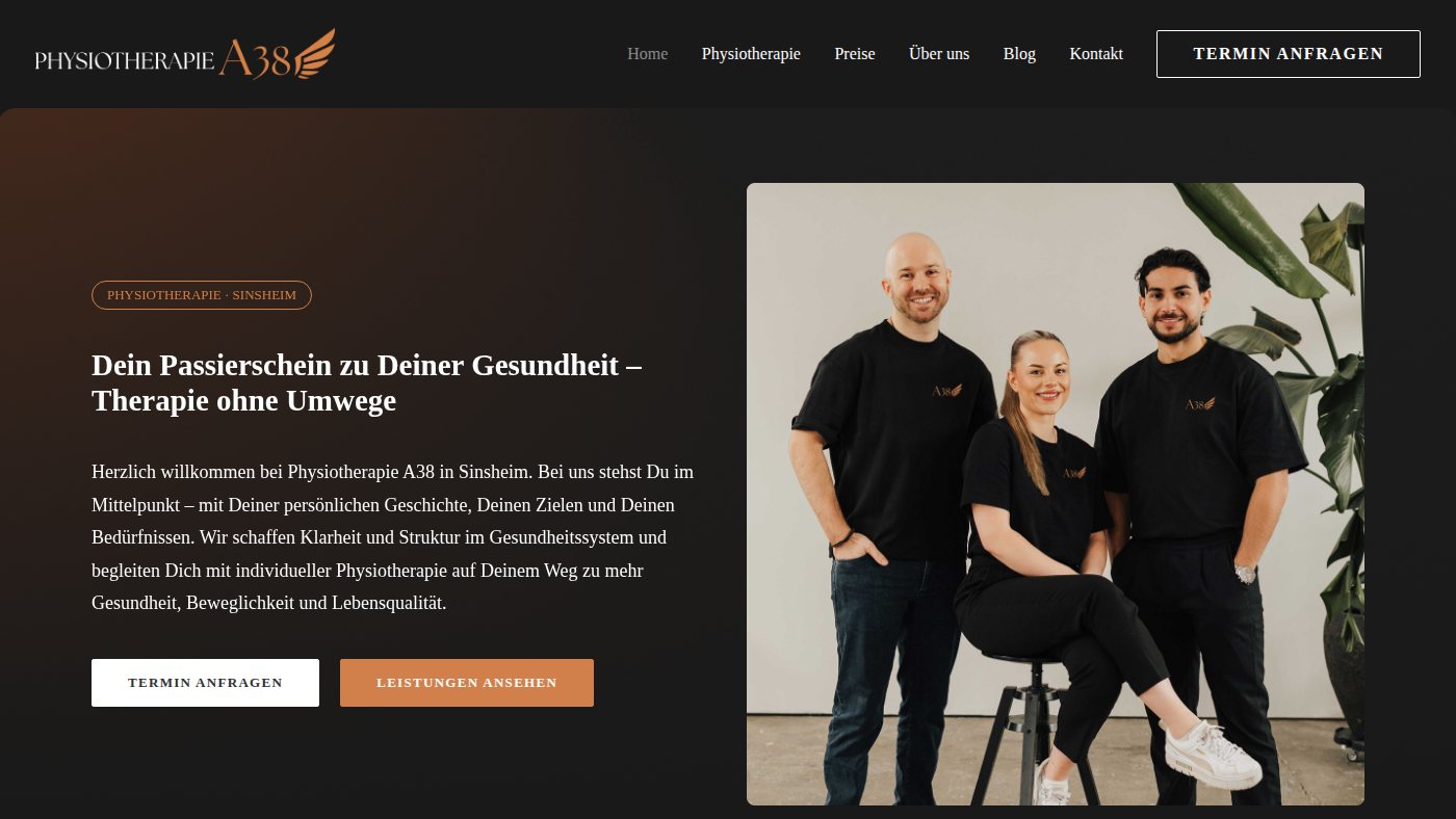 The home page of a38-physio.de