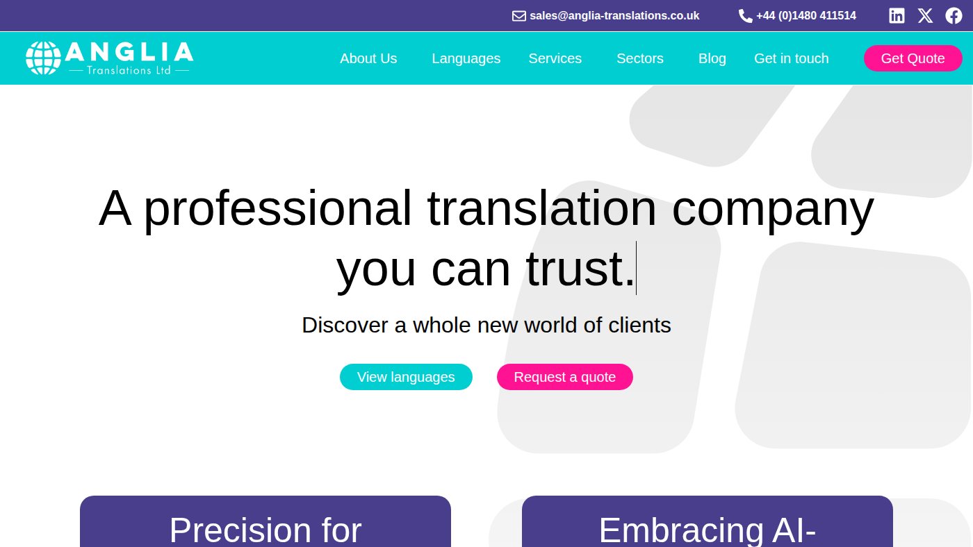 The home page of anglia-translations.co.uk