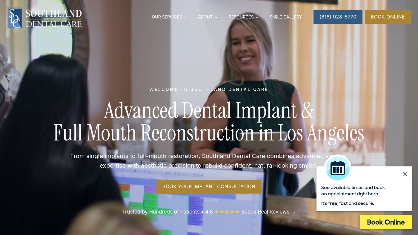 The home page of southlanddentalcare.com