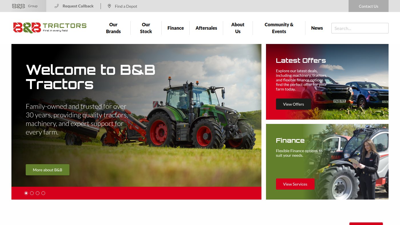 The home page of bandbtractors.co.uk