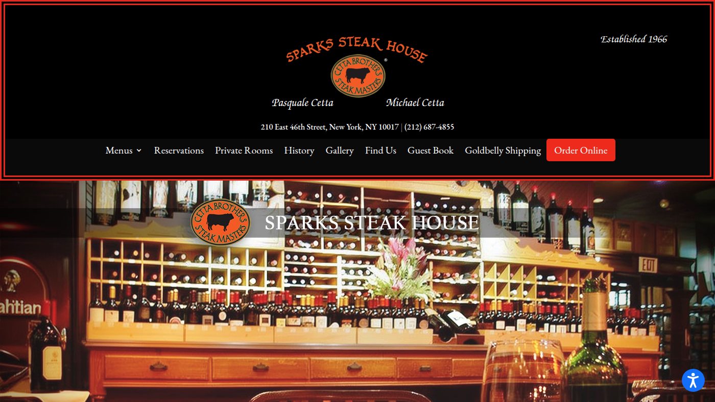 The home page of sparkssteakhouse.com