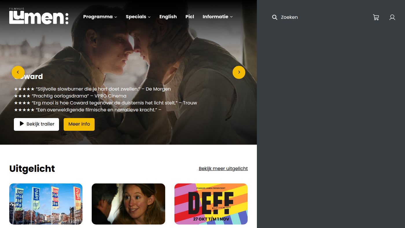 The home page of filmhuis-lumen.nl