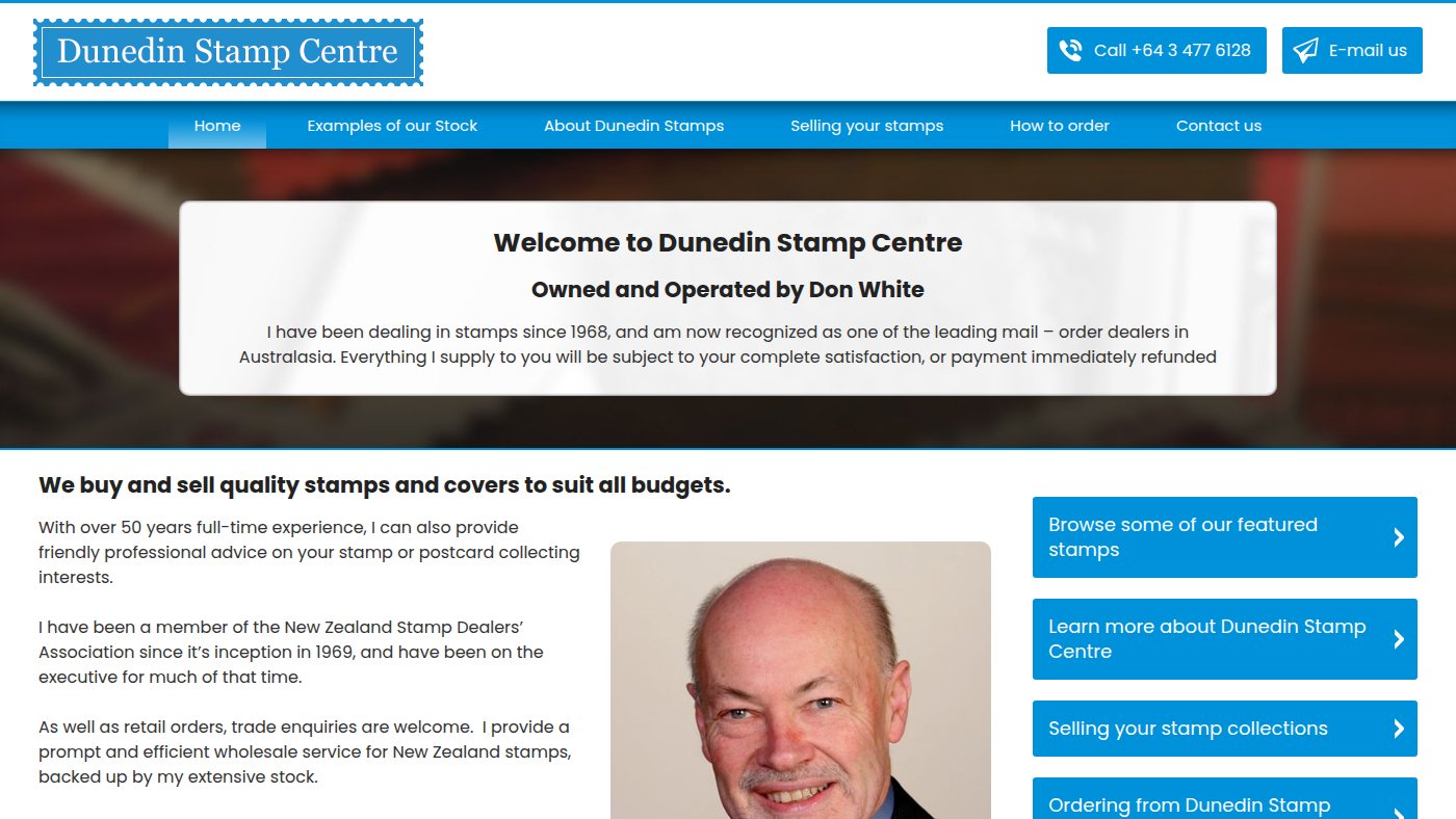 The home page of dunedinstamps.co.nz