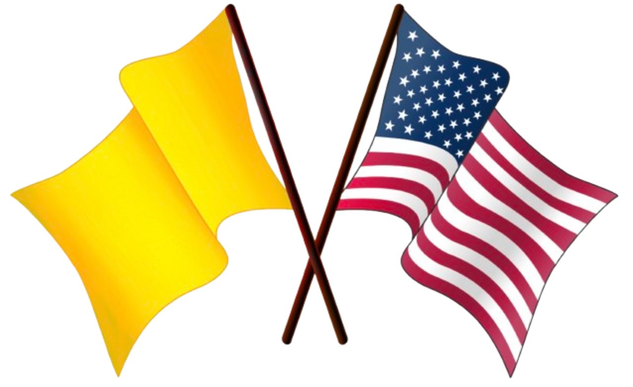 Zlatá vlajka mávající s vlajkou USA