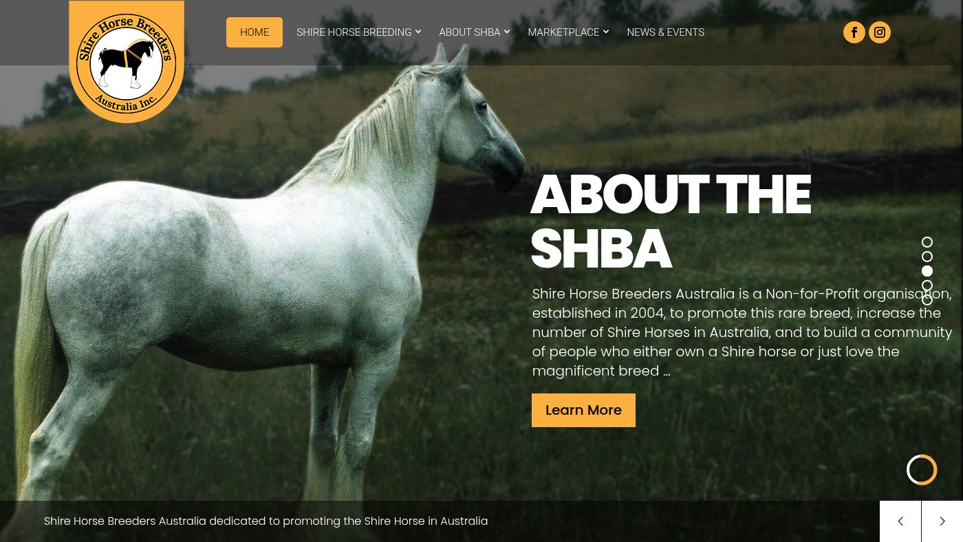 The home page of shirehorse.com.au