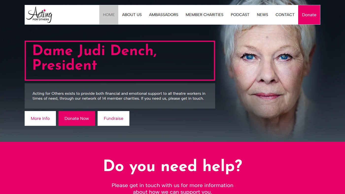 The home page of actingforothers.co.uk