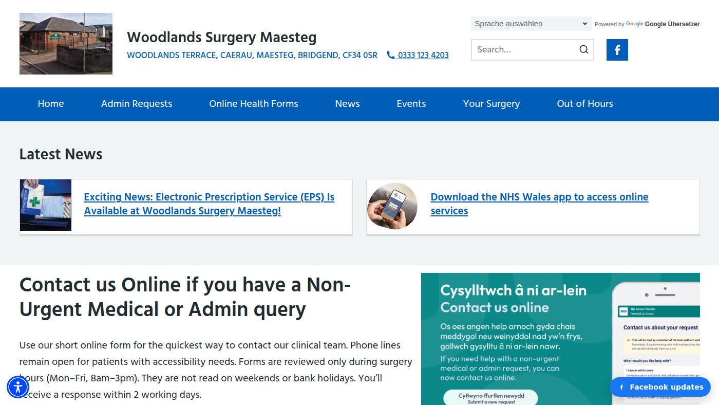 The home page of woodlandssurgerymaesteg.co.uk