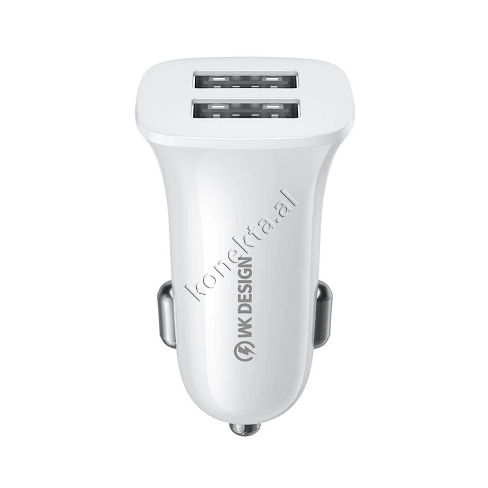 REMAX WK Car Charger Adapter, White, 2 Ports - Image 1