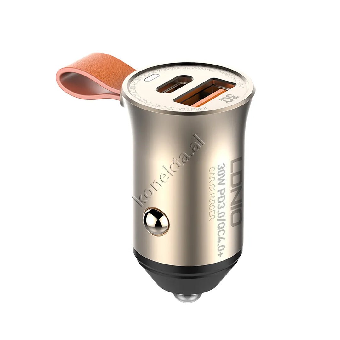 LDNIO 30W Car Charger Adapter, Black / Silver - Image 1