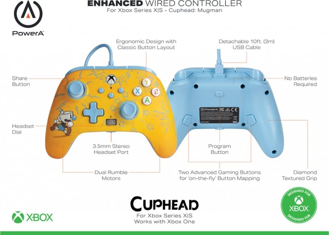 PowerA XS Enhanced Cuphead Controller, Wired, Yellow - Thumbnail 10