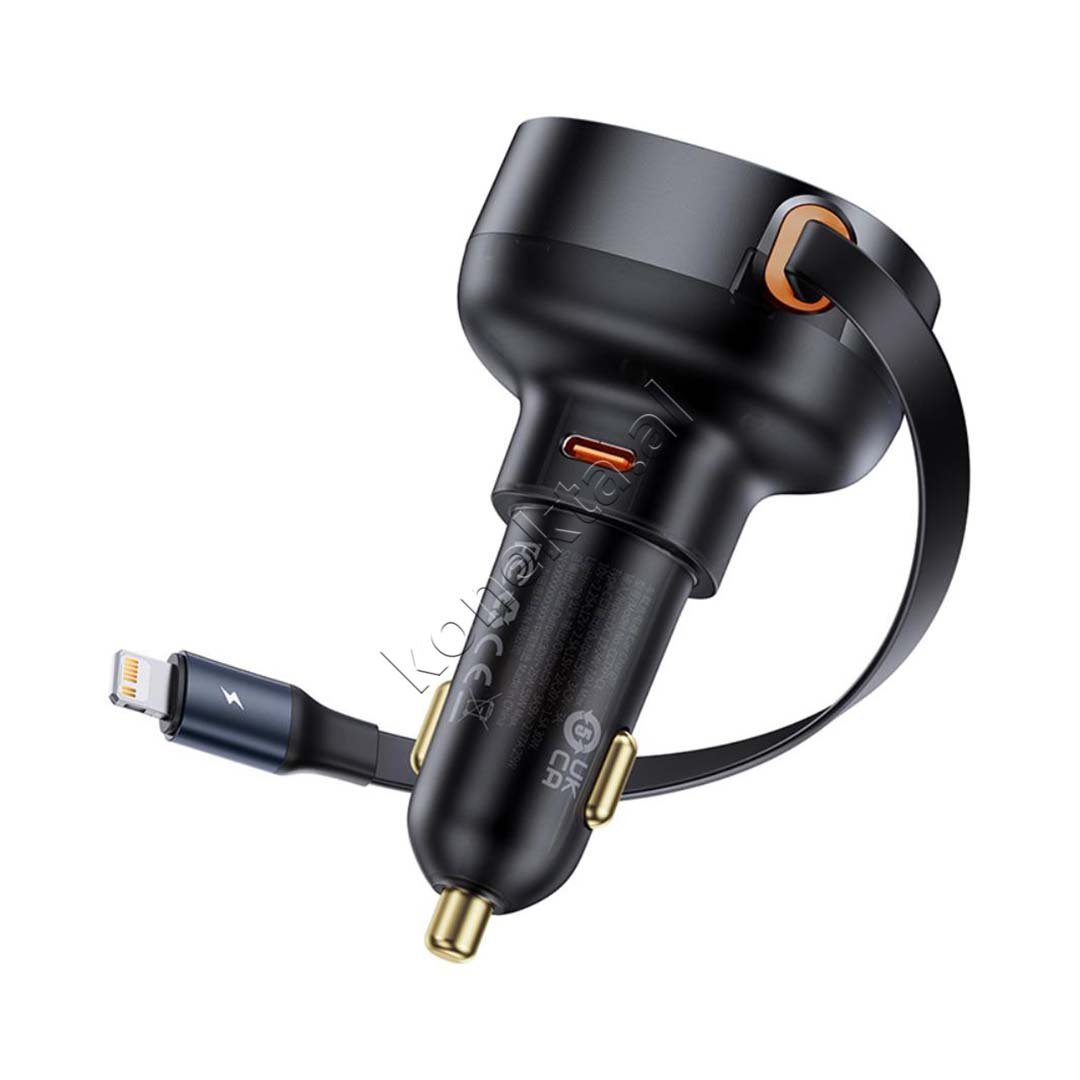 Baseus Car Charger 55W with Retractable Lightning Plug, Black - Thumbnail 11