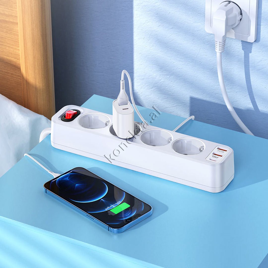 HOCO Multiprize 4 Vendeshe Power Strip, 4000W, 3 USB Ports, Type-C - Thumbnail 5