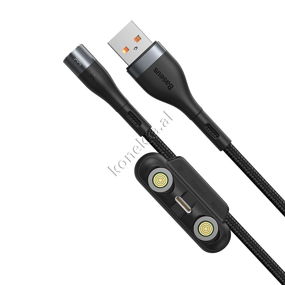 Baseus Kabell USB Me Koke Magnetike 3 Ne 1 Lightning, Micro & Type-C, E Zeze / E Bardhe - Thumbnail 18