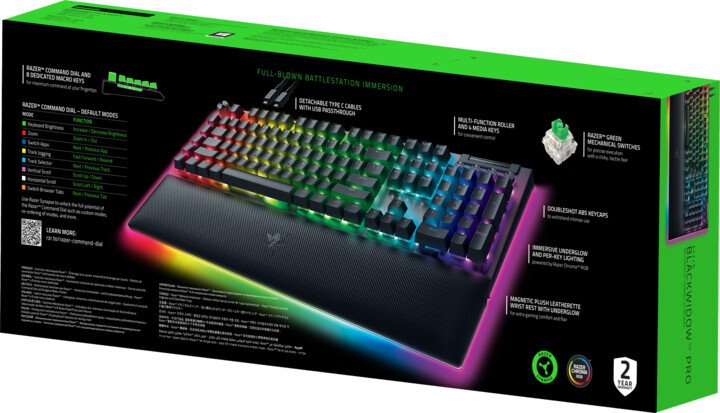 Razer BlackWidow V4 Pro Keyboard, Razer Yellow, US, Black - Thumbnail 7