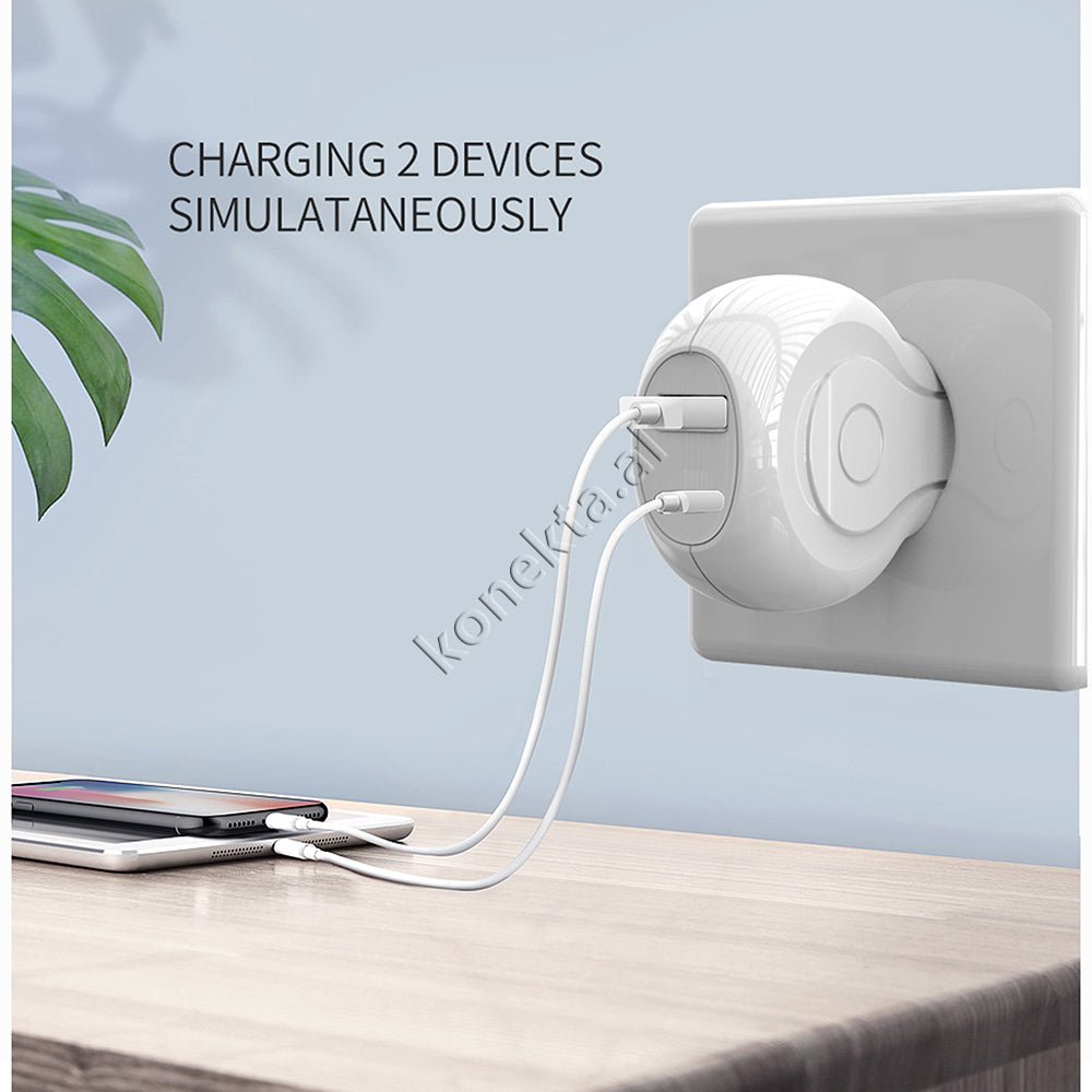 Moxom Adaptor Karikimi Me 2 Porta USB Dhe Type-C, E Bardhe - Image 1