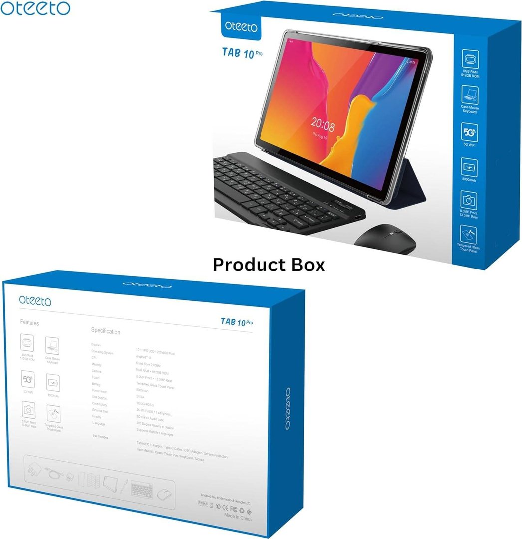 Oteeto TAB10 Pro Tablet, 8GB RAM, 512GB Storage - Thumbnail 5