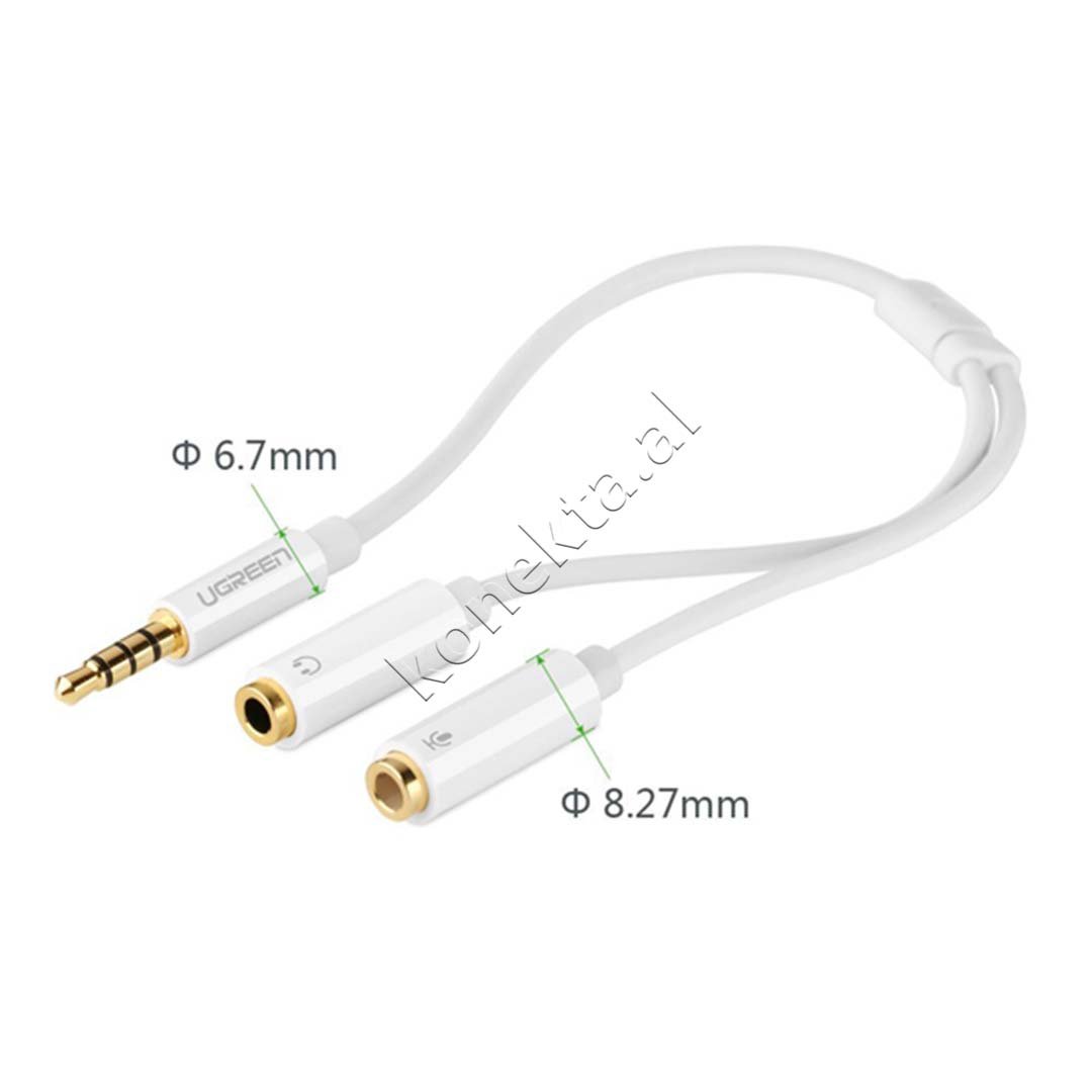 UGreen Aux Adapter Cable, 3.5mm to 2 Aux Female, White, 20cm - Thumbnail 2