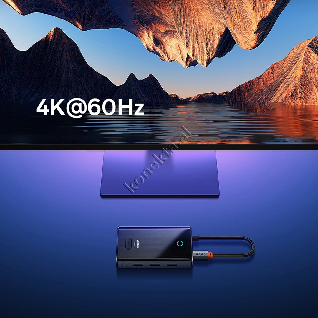 Baseus HUB Adapter with 8 Ports, HDMI 4K@30Hz, RJ45 1000Mbps, PD 100W, USB3.0 and TF/SD Card Reader - Thumbnail 3