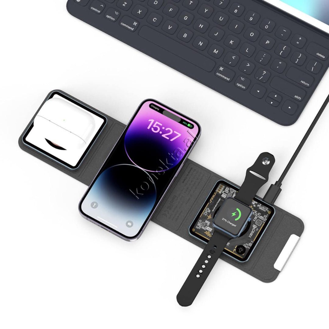 WiWU Wireless Charger, White, 3 in 1 Foldable - Thumbnail 3