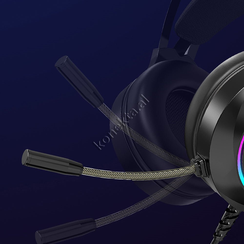 XO Gaming Headphones, Black / Pink, RGB Lights, Aux 3.5mm - Thumbnail 7