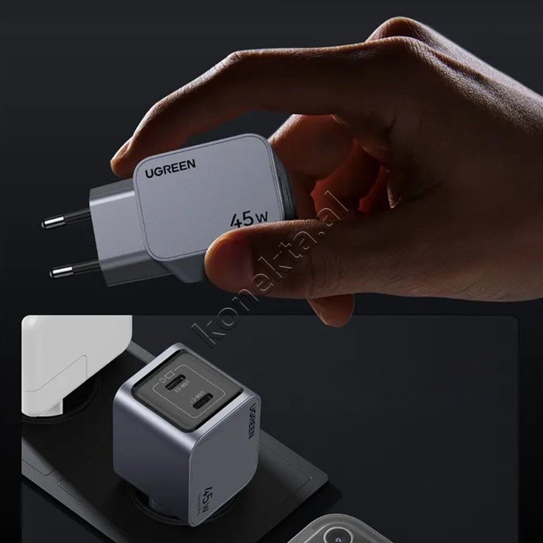 UGreen Nexode Pro 45W Charger, 2 USB-C Ports, Grey / Black - Thumbnail 7