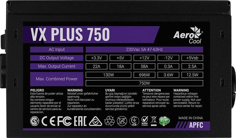 Aerocool VX PLUS AEROPGSVX-750PLUS-80 Power Supply, 750W - Thumbnail 8