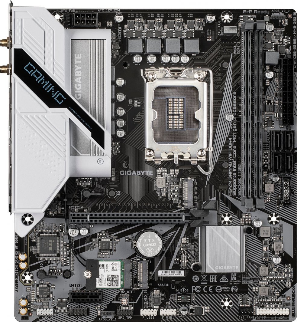 Gigabyte H610M Motherboard, DDR4, Intel H610, Socket 1700, 2 slota, Bluetooth, Wifi 5, Micro ATX - Thumbnail 2