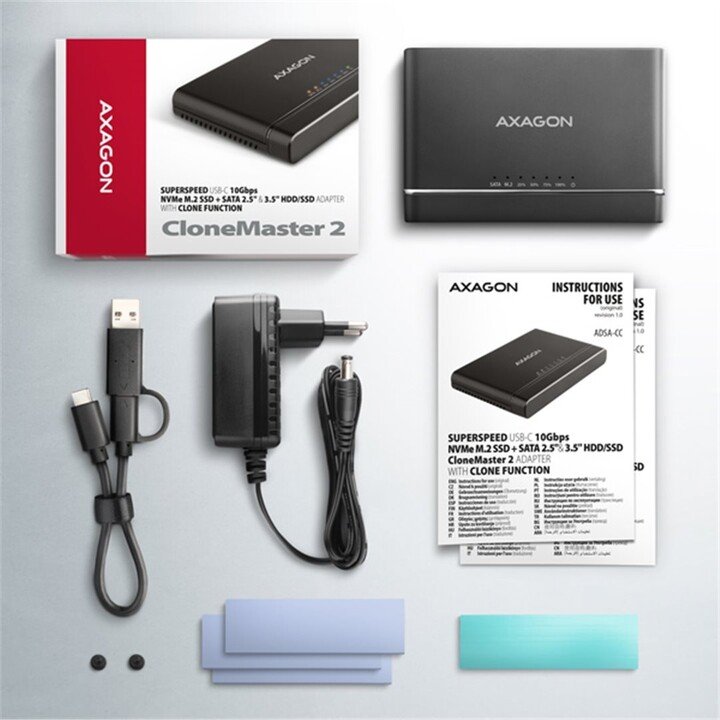 Axagon ADSA-CC Docking Station USB-C 10Gbps - NVMe M.2 SSD & SATA 2.5"/3.5" - Thumbnail 9
