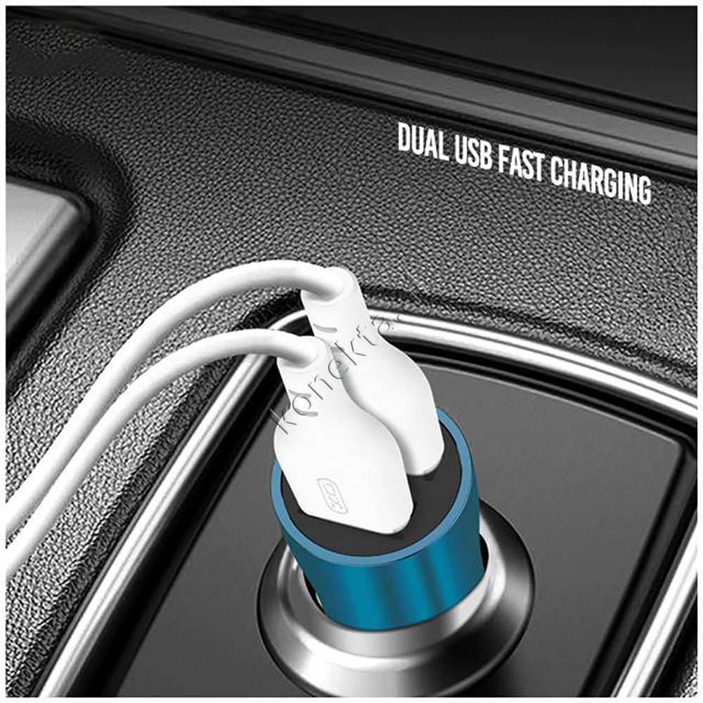 XO Adaptor Karikimi Per Makine Me Dy Porta USB Fast Charge, Silver / Blue - Thumbnail 2