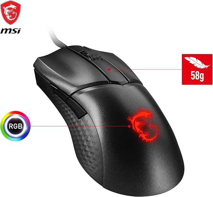 MSI Clutch GM31 Mouse, Black, Lightweight, Optical, 6 Buttons - Thumbnail 3