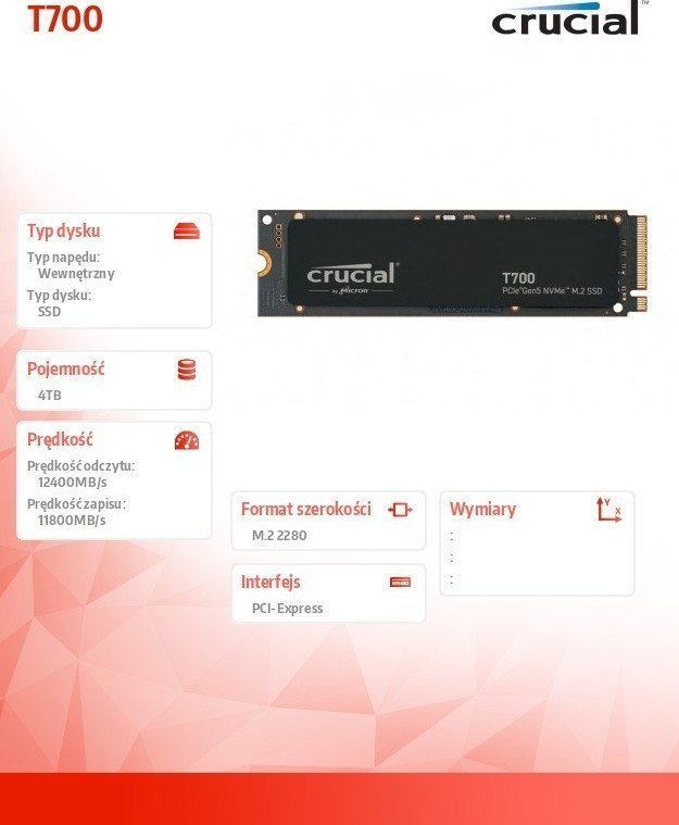 Crucial T700 SSD, 4TB, M.2 2280 PCI-E x4 Gen5 NVMe 2.0 - Thumbnail 2