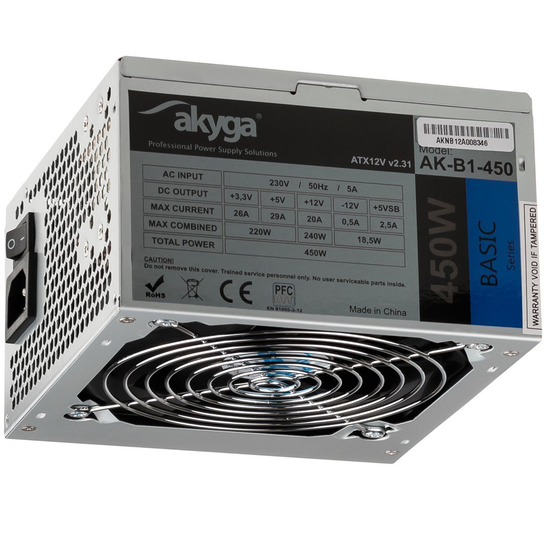 Akyga AK-B1-450 Power Supply, 450W, ATX 2.31, Grey - Image 1