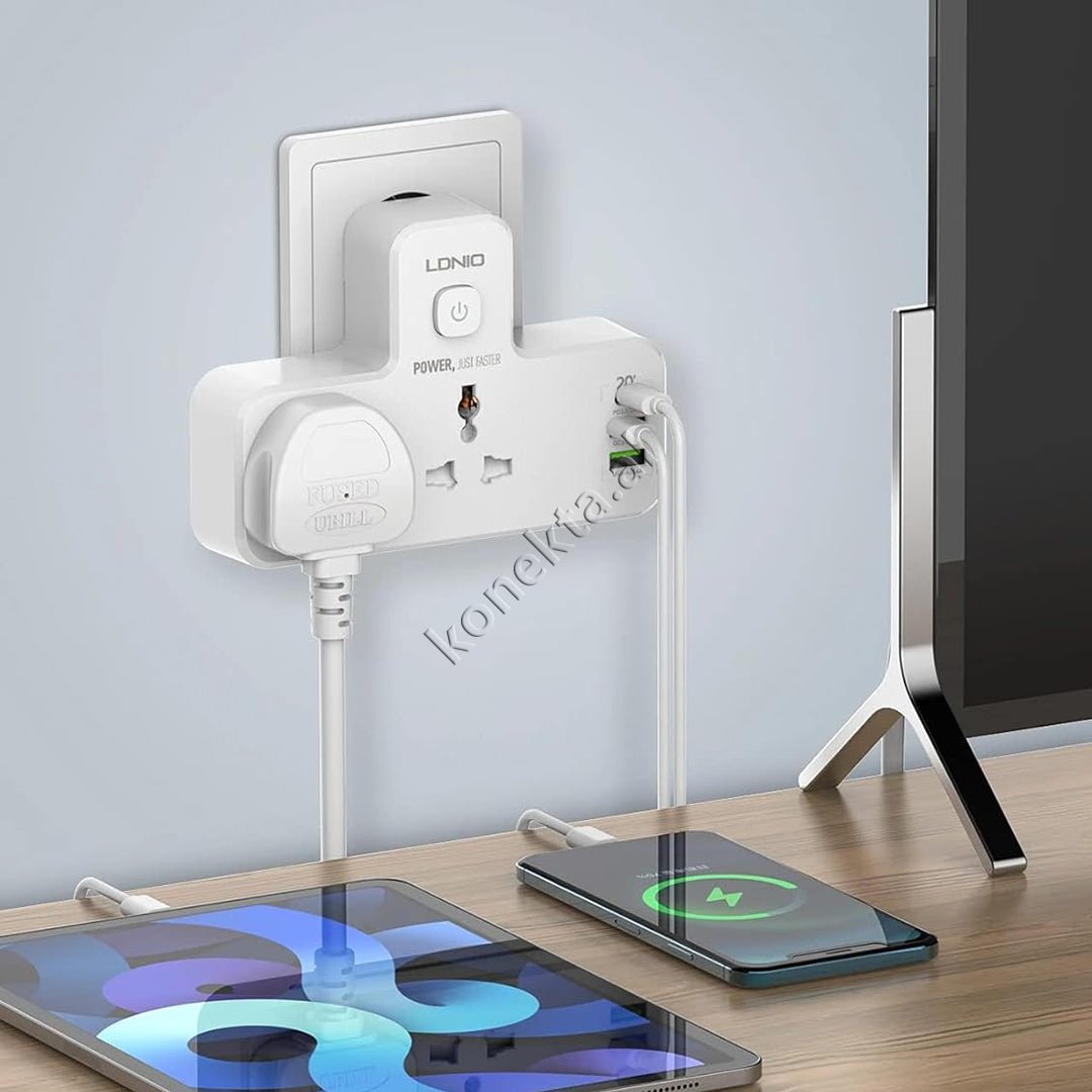 XO Multiprize 2 Vendeshe Power Strip Me 3 Porta Karikimi Te Shpejte dhe Dritë Nate LED - Thumbnail 3
