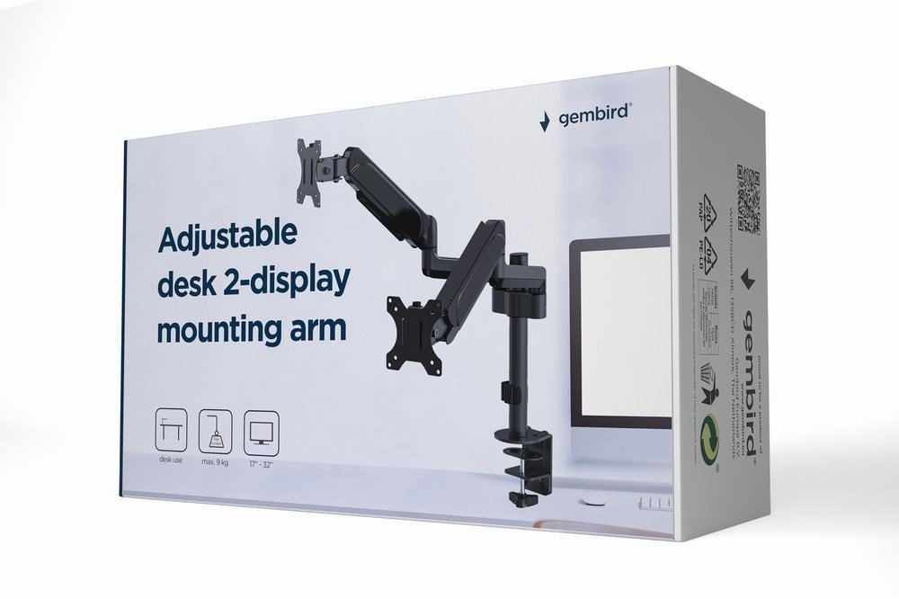 Gembird MA-DA2P-01 Monitor Mount, 17-32", 9kg, VESA 100x100, Black - Thumbnail 3