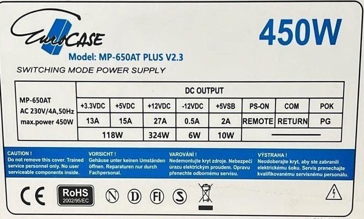 Eurocase MP-650AT Power Supply, 450W - Thumbnail 2