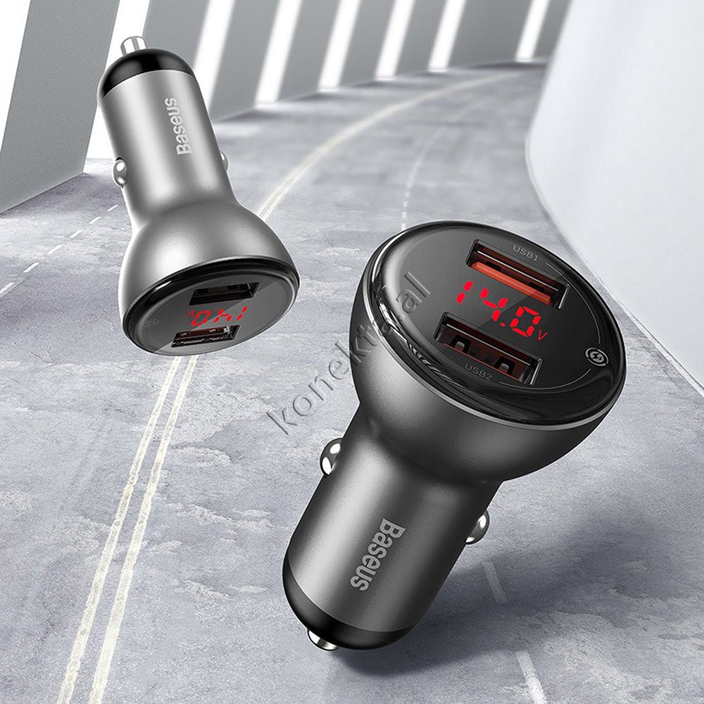 Baseus 45w Car Charger Adapter, Black, Dual Port - Image 1