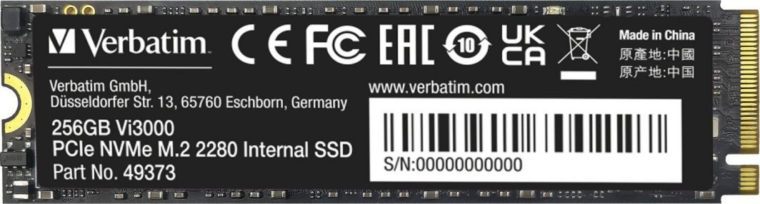 Verbatim Vi3000 SSD, 256GB, M.2 2280 PCI-E x4 Gen4 NVMe - Image 1