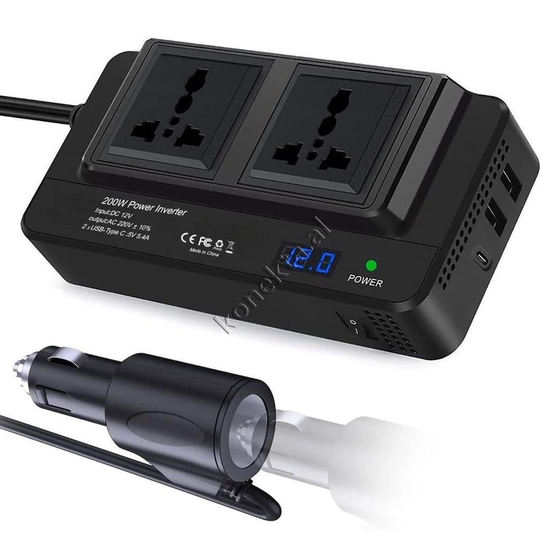 XO Konvertues Energjie 200W Me 3 Porta Karikimi dhe 2 Priza, E Zeze - Image 1