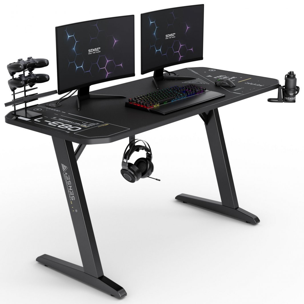 SENSE7 Nomad Cybernetic Gaming Desk, 140cm x 60cm, Black - Image 1